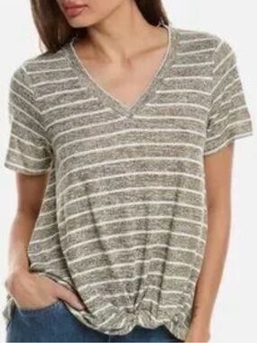 NWT Caslon gray white striped short sleeved twist front relaxed tee size small